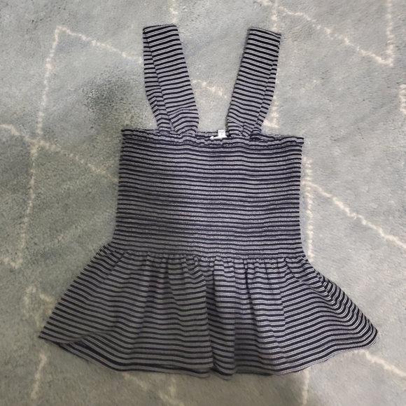Madewell Texture & Thread smocked peplum black and white stripes tank top - Picture 7 of 11